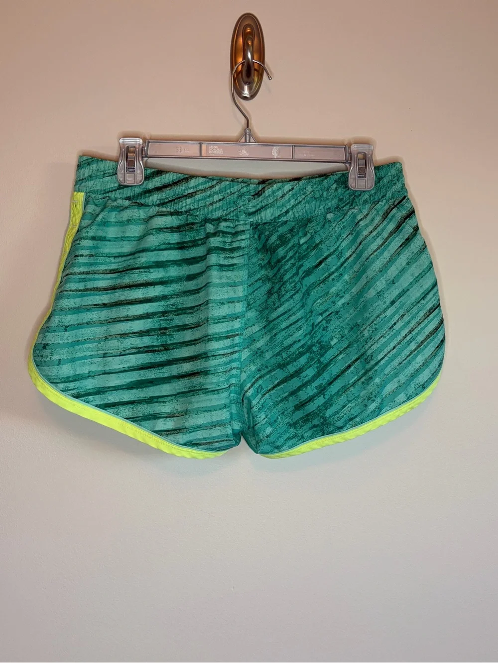 Women's Teal Striped Active Shorts with Neon Trim